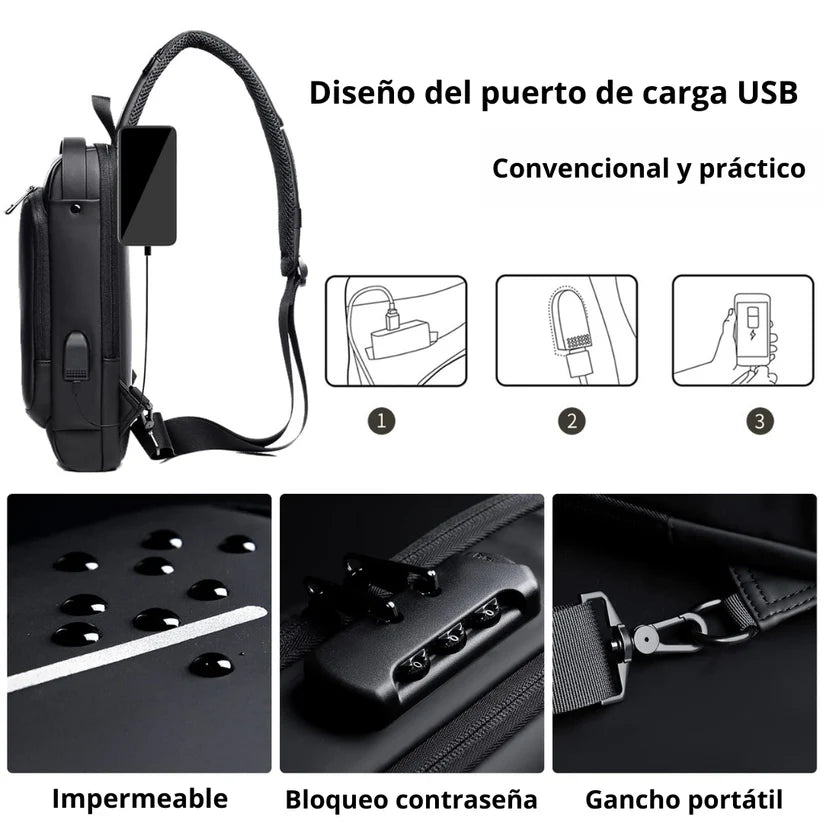 SECUR™ Bandolera cruzada antirrobo impermeable con USB