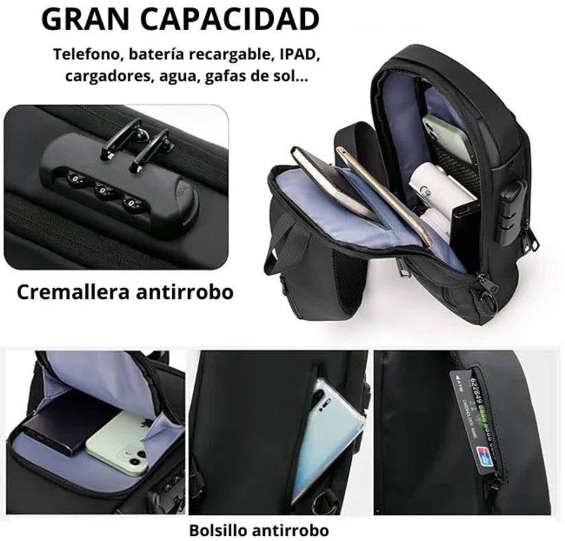 SECUR™ Bandolera cruzada antirrobo impermeable con USB