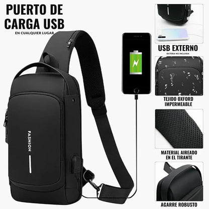 SECUR™ Bandolera cruzada antirrobo impermeable con USB